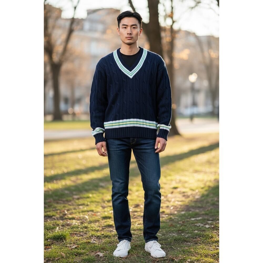 Brooks Brothers cable-knit cotton sweater, V-neckline, men’s size Large, NWT